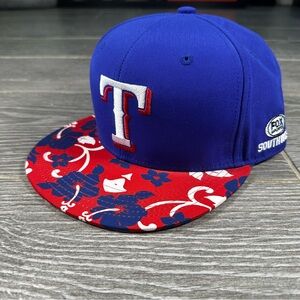 Texas Rangers Snapback Hat Cap Blue Red Hawaiian Brim MLB Baseball